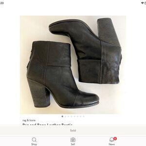 Rag & Bone Black Leather Ankle Boots, Sz 8.5, EU 39, Excellent Condition!
